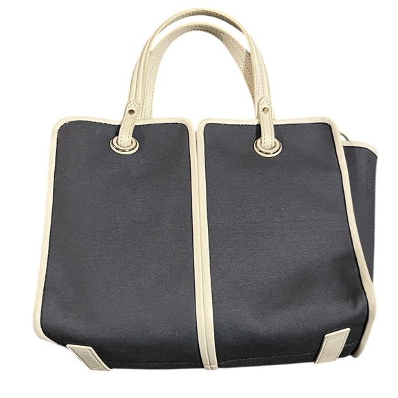 kate spade Handbags - Kate Spade Sam Medium Canvas Plunge Satchel in Denim & White